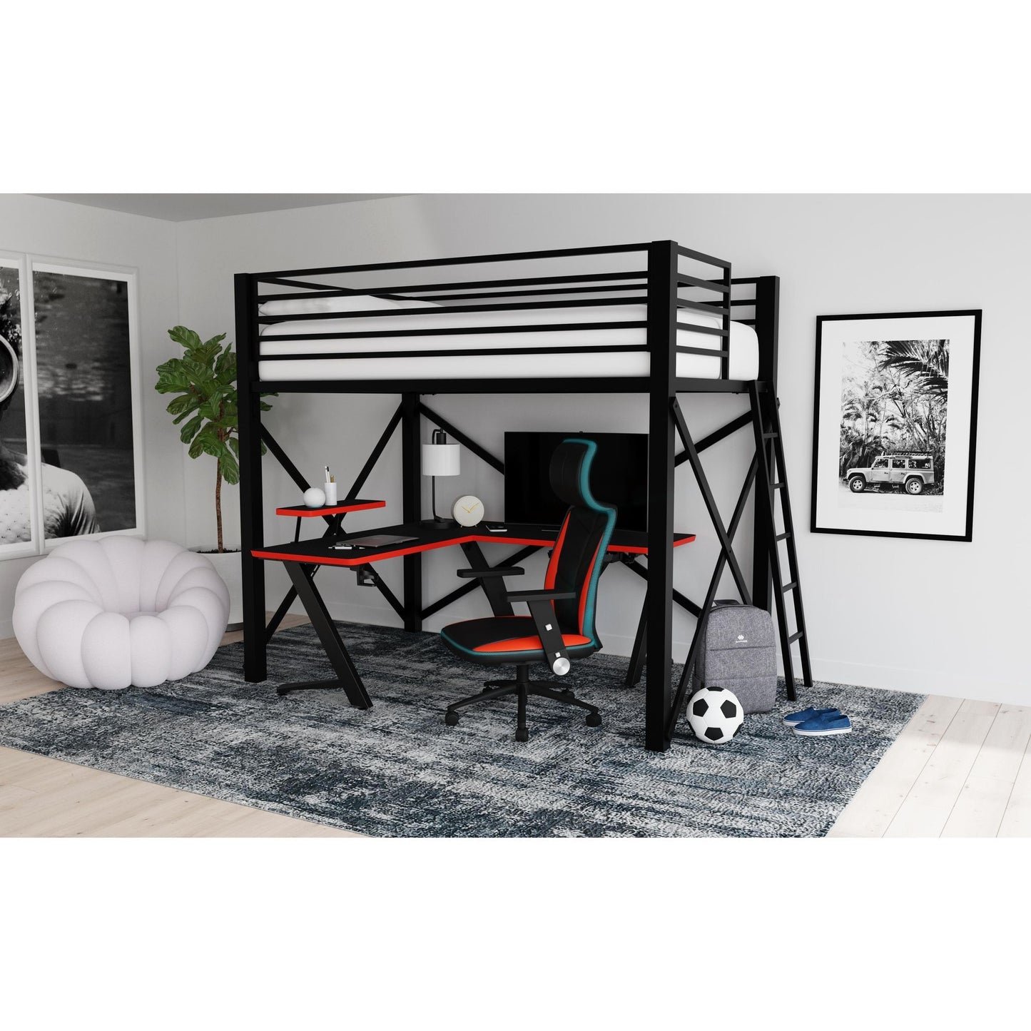 Talia - Full Loft Bed Posts, Ladder, Short Rails, Short X Bar And Hardware - Black