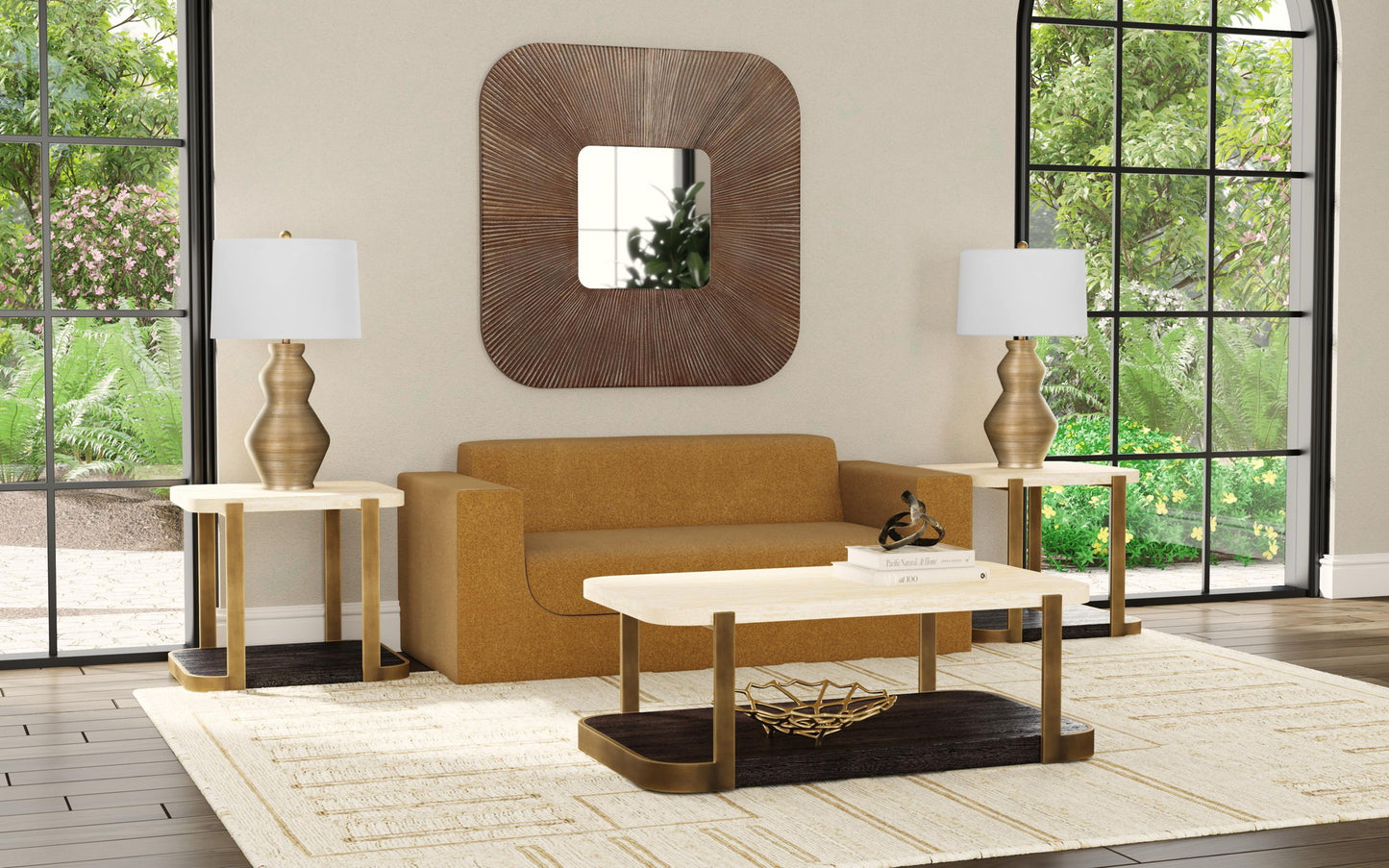 Avalon - Cocktail Table - Bronze Metal Frame With Travertine & Espresso