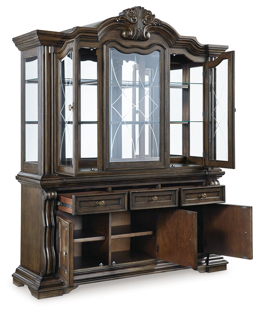 Maylee - 11 Pc. - Dining Extension Table, 4 Side Chairs, 2 Arm Chairs, Storage Bench, Buffet And Hutch - Dark Brown