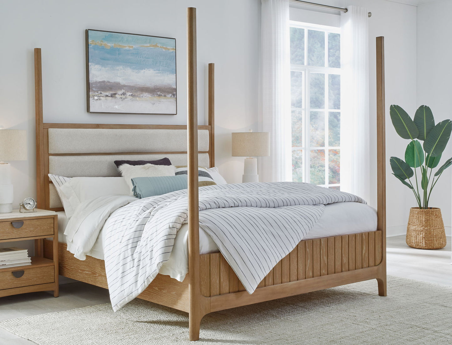 Escape - Bedroom King Poster Footboard With Slats - Glazed Natural Oak