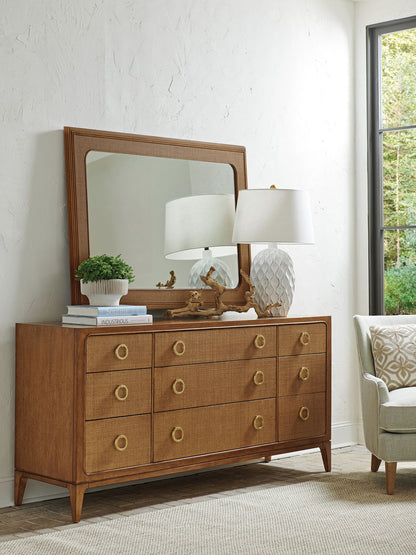 Palm Desert - Wood Framed Raffia Mirror - Dark Brown