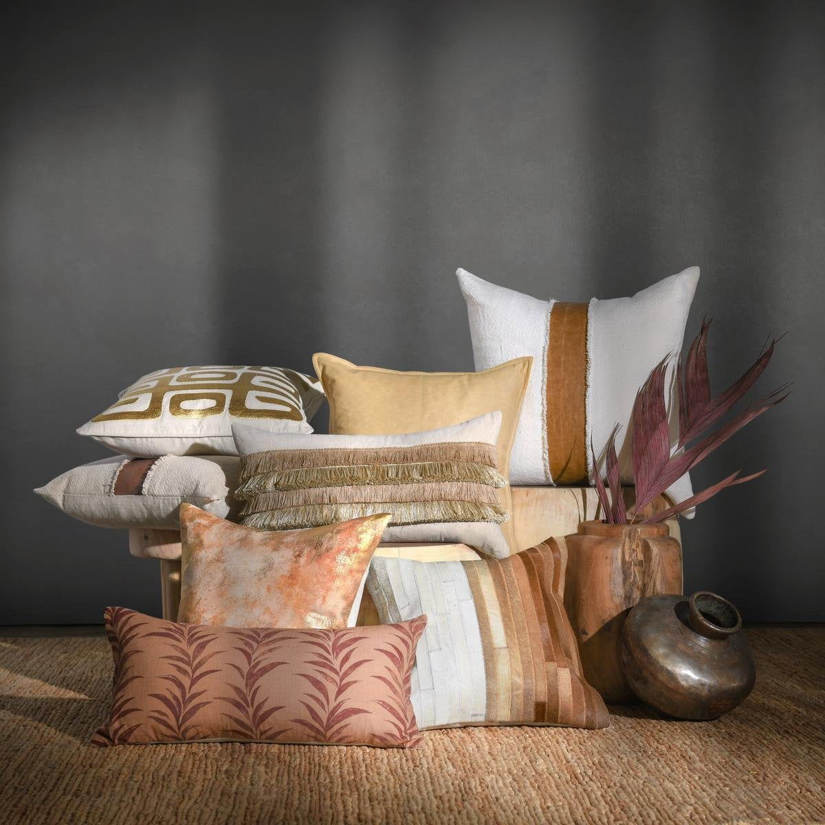 Meru - 20" x 20" Hide Pillow - Tan Multi