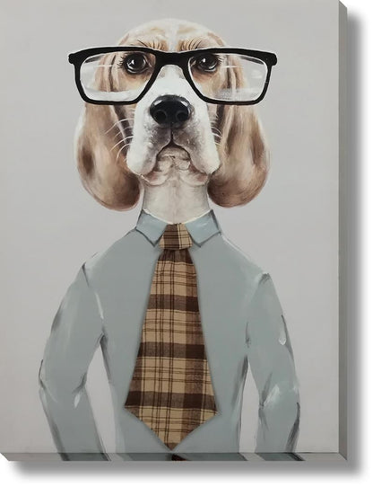 Dapper Hound Boss - 30" x 40" Framed Wall Art - Gray