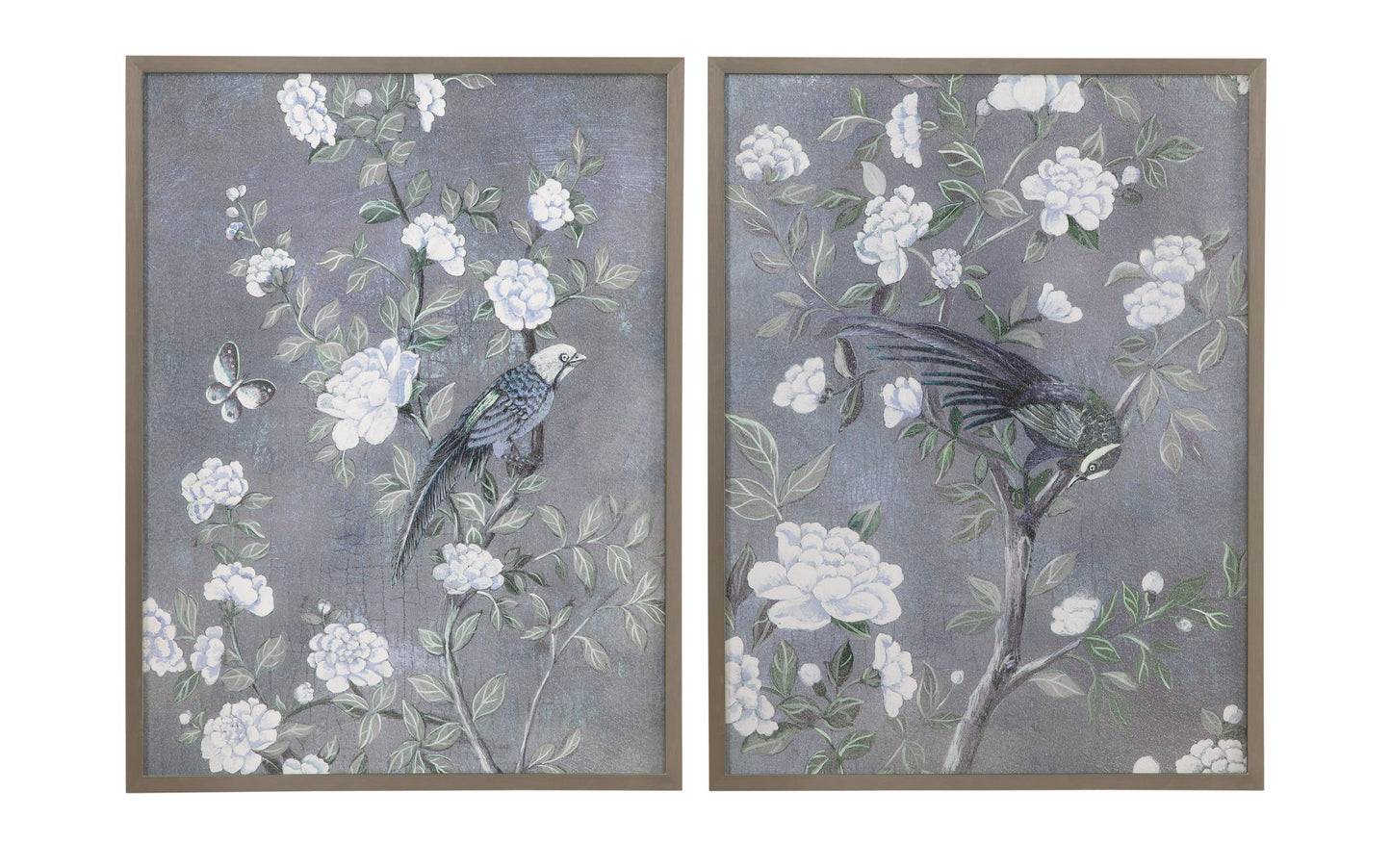 Birds & Blooms I Framed Print - Dark Gray