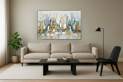 Urban Gold Reflection - 39" x 59" Framed Wall Art - Gold