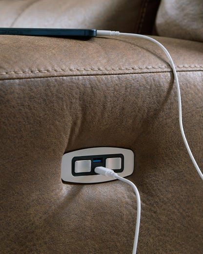 Beckley Place - Power Reclining Loveseat With Console / Adjustable Headrest - Earth