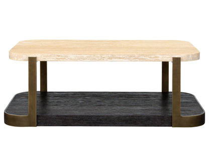 Avalon - Cocktail Table - Bronze Metal Frame With Travertine & Espresso