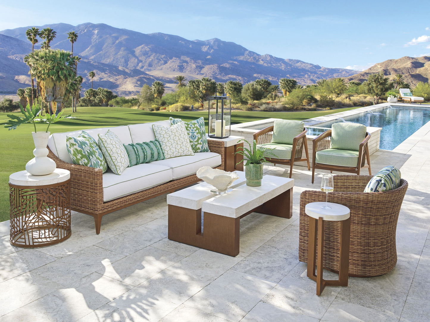 Palm Desert Poolside - Round End Table - Dark Brown / White